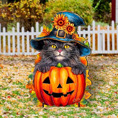 32-inch Halloween Black Cat Freestanding Decor - Outdoor Decor by G. Debrekht - Halloween Decor