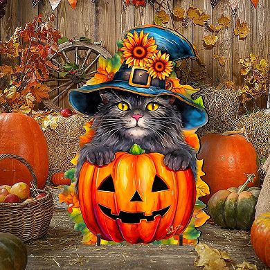 32-inch Halloween Black Cat Freestanding Decor - Outdoor Decor by G. Debrekht - Halloween Decor