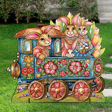 32-inch Easter Bunny Train Easter Lawn Decor by G. DeBrekht - Easter Spring Decor
