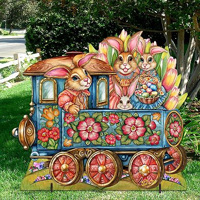 32-inch Easter Bunny Train Easter Lawn Decor by G. DeBrekht - Easter Spring Decor