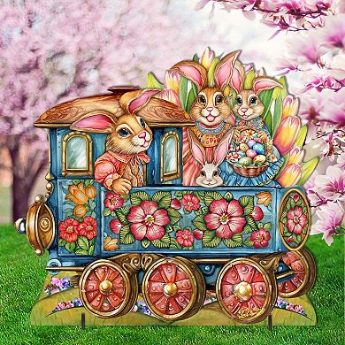32-inch Easter Bunny Train Easter Lawn Decor by G. DeBrekht - Easter Spring Decor
