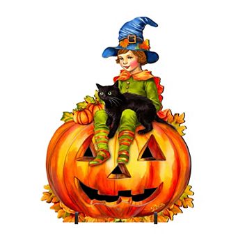 32-inch Boy on Pumpkin Freestanding Freestanding Decor - Halloween Yard Decor by G. Debrekht