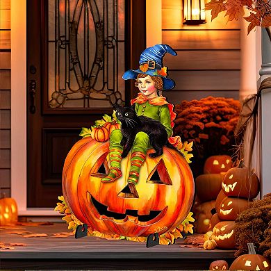 32-inch Boy on Pumpkin Freestanding Freestanding Decor - Halloween Yard Decor by G. Debrekht