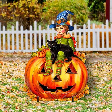 32-inch Boy on Pumpkin Freestanding Freestanding Decor - Halloween Yard Decor by G. Debrekht