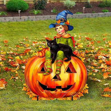 32-inch Boy on Pumpkin Freestanding Freestanding Decor - Halloween Yard Decor by G. Debrekht