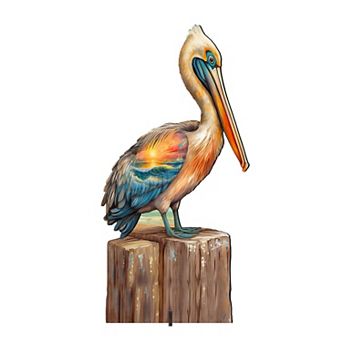 32-inch Coastal Pelican Outdoor Indoor Wooden Decoration by G. Debrekht - Coastal Holiday Decor