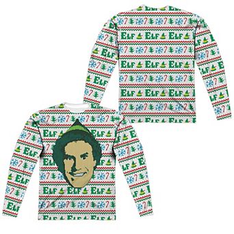 Men's Elf Ugly Christmas Sweater Long Sleeve Sublimated Graphic Tee