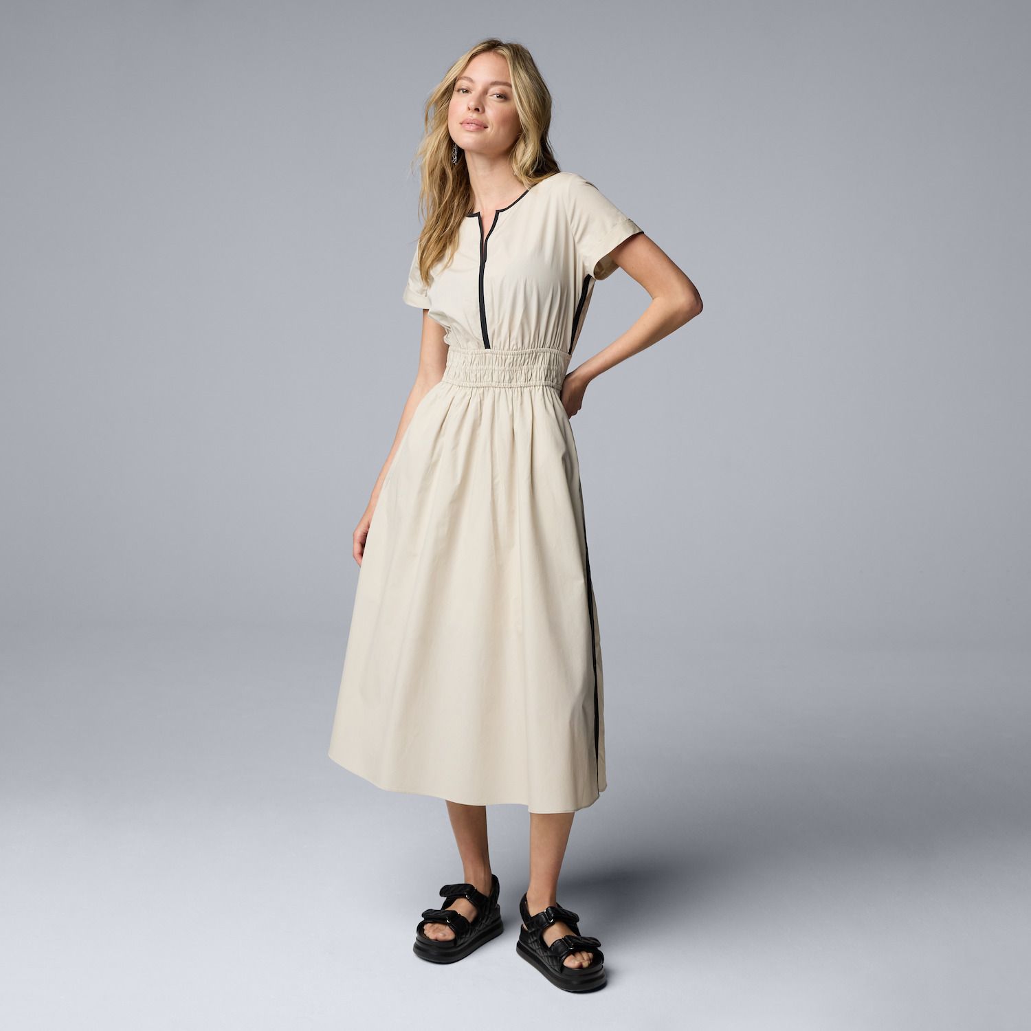 Star Vixen Women's Surplice Wrap Dress - Short Sleeve, ITY Knit, Contrast Belt & Hem, Work Ready