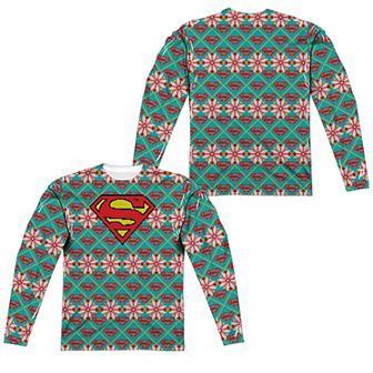 Men's Superman Shield Ugly Christmas Sweater Long Sleeve Sublimated Graphic Tee