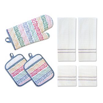 The Big One® 7 pc Wiggle Stripe Kitchen Towel, Dishcloth, Oven Mitt & Pot Holder Set