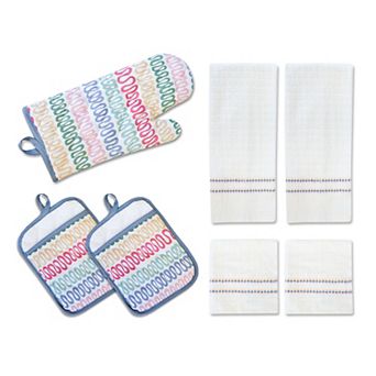 The Big One® 7 pc Wiggle Stripe Kitchen Towel, Dishcloth, Oven Mitt & Pot Holder Set