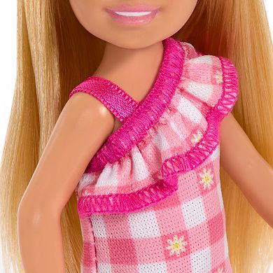 Barbie Chelsea Doll, Small Doll Wearing Removable Checked Dress with Blonde Hair & Blue Eyes by Mattel
