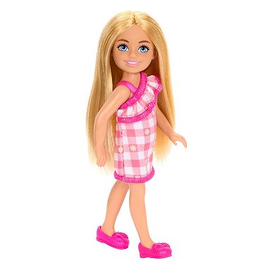 Barbie Chelsea Doll, Small Doll Wearing Removable Checked Dress with Blonde Hair & Blue Eyes by Mattel