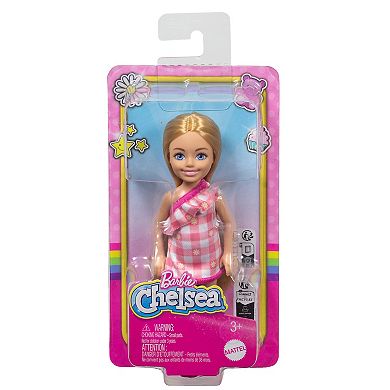 Barbie Chelsea Doll, Small Doll Wearing Removable Checked Dress with Blonde Hair & Blue Eyes by Mattel