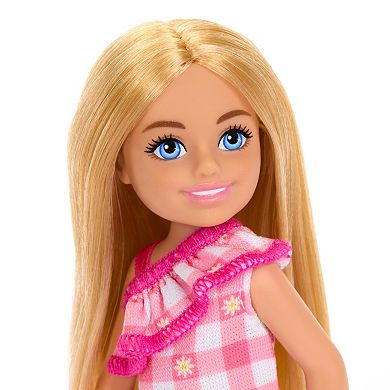 Barbie Chelsea Doll, Small Doll Wearing Removable Checked Dress with Blonde Hair & Blue Eyes by Mattel