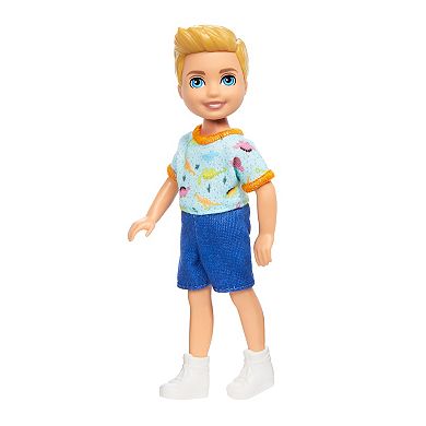 Barbie Chelsea Doll, Small Boy Doll Wearing Removable One-Piece with Dino Print, Blond Hair & Blue Eyes by Mattel
