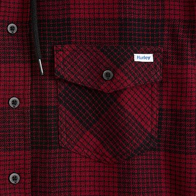 Men's Hurley Long Sleeve Hooded Button-Up Flannel Shirt