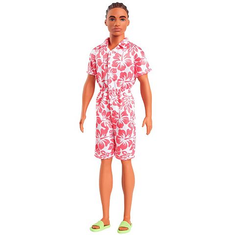 Детские куклы Barbie Fashionistas Ken Doll #235 in Hawaiian Print Jumpsuit with Green Sandals, Brown Hair