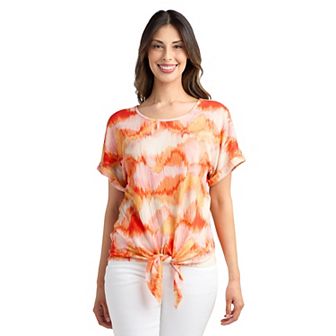 Women's AB Studio Tie Front Short Sleeve Top