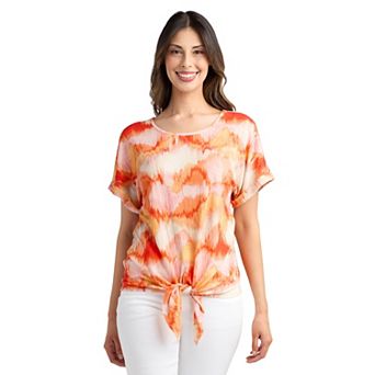 Women's AB Studio Tie Front Short Sleeve Top