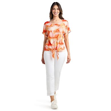 Women's AB Studio Tie Front Short Sleeve Top