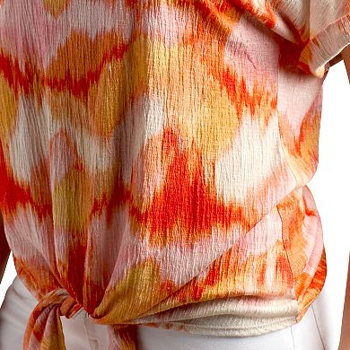 Women's AB Studio Tie Front Short Sleeve Top