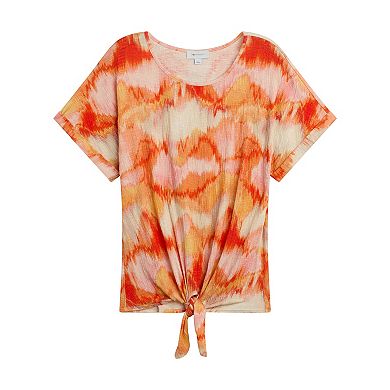 Women's AB Studio Tie Front Short Sleeve Top