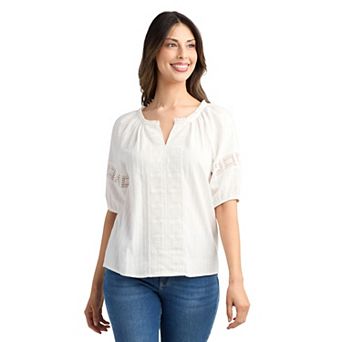 Women's AB Studio Short Sleeve Split Neck Peasant Top