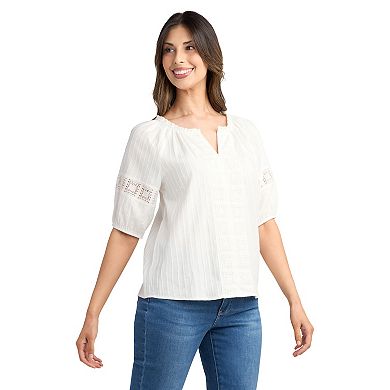 Women's AB Studio Short Sleeve Split Neck Peasant Top