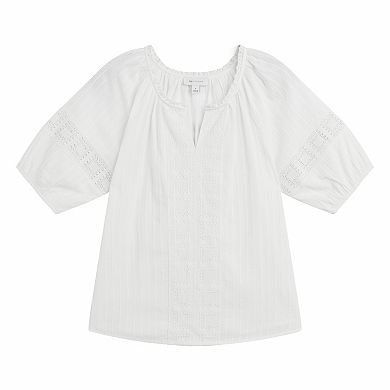Women's AB Studio Short Sleeve Split Neck Peasant Top