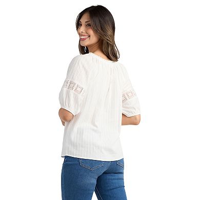 Women's AB Studio Short Sleeve Split Neck Peasant Top