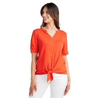 Women's AB Studio Ruffle Neck Short Sleeve Top