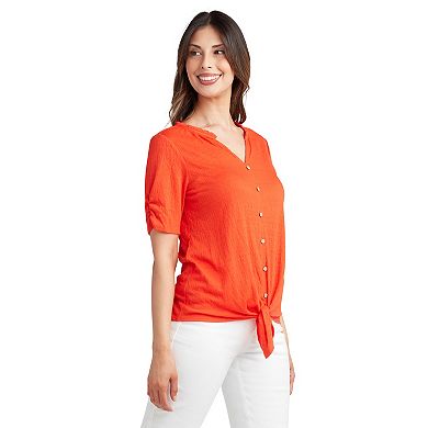 Women's AB Studio Ruffle Neck Short Sleeve Top