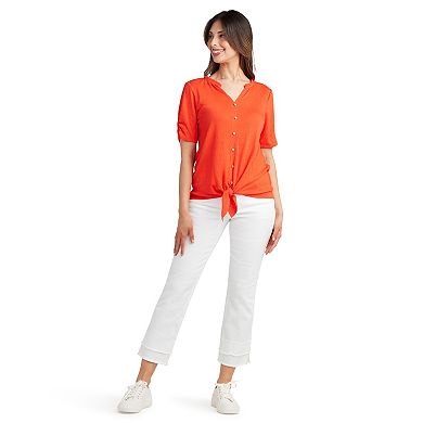 Women's AB Studio Ruffle Neck Short Sleeve Top