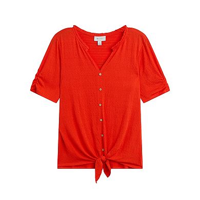 Women's AB Studio Ruffle Neck Short Sleeve Top