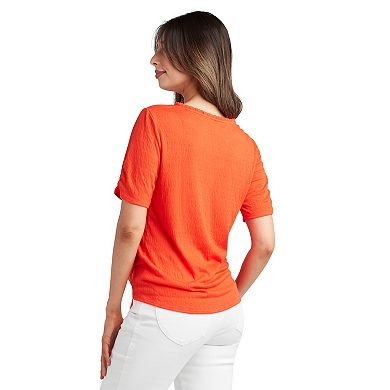 Women's AB Studio Ruffle Neck Short Sleeve Top