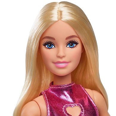 Barbie Fashionistas Doll #230 in Metallic Pink Minidress with Heart Cut-Out, Blond Hair by Mattel