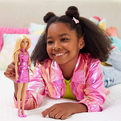 Barbie Fashionistas Doll #230 in Metallic Pink Minidress with Heart Cut-Out, Blond Hair by Mattel