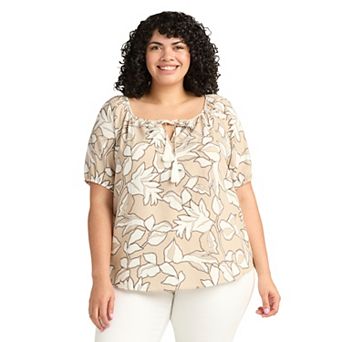Plus Size AB Studio Short Sleeve Peasant Top