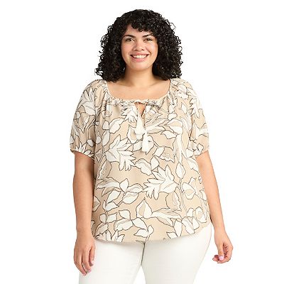 Plus Size AB Studio Short Sleeve Peasant Top