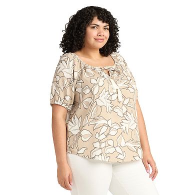 Plus Size AB Studio Short Sleeve Peasant Top