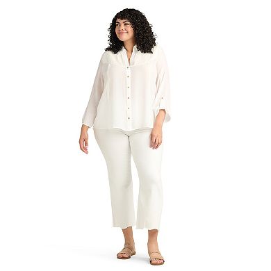 Plus Size AB Studio Tie-Front Lace Yoke Top