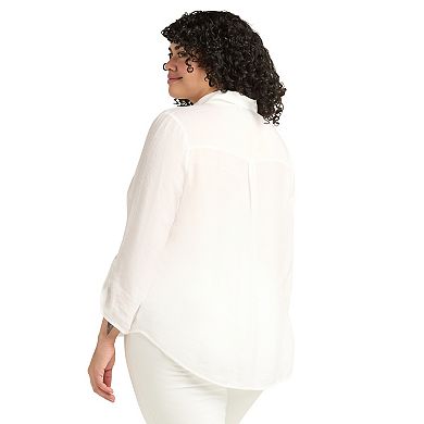 Plus Size AB Studio Tie-Front Lace Yoke Top