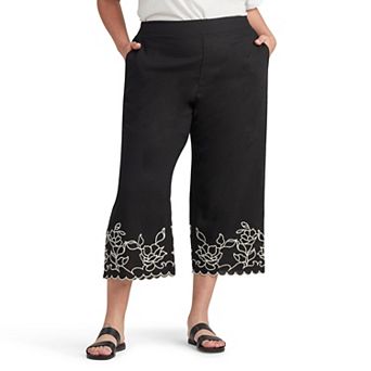Plus Size AB Studio Embroidered Hem Pull-On Pants