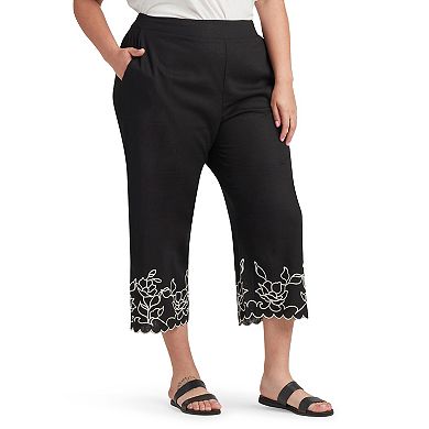 Plus Size AB Studio Embroidered Hem Pull-On Pants