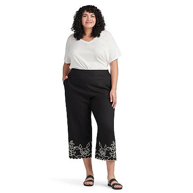 Plus Size AB Studio Embroidered Hem Pull-On Pants