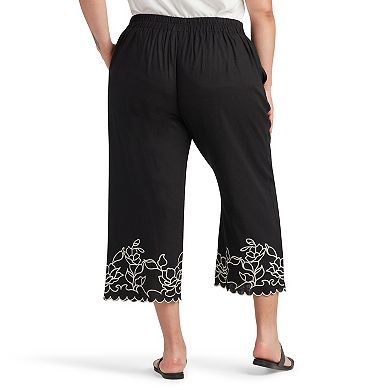 Plus Size AB Studio Embroidered Hem Pull-On Pants