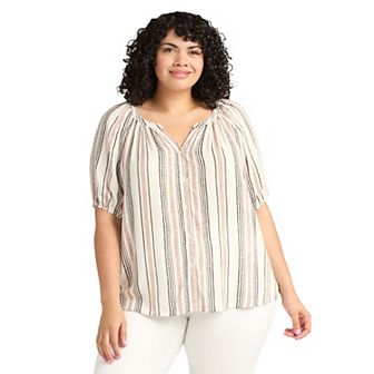 Plus Size AB Studio Button-Front Elbow Sleeve Top