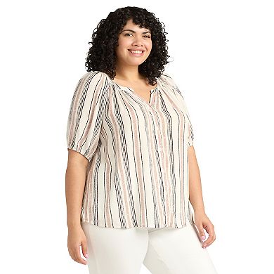 Plus Size AB Studio Button-Front Elbow Sleeve Top