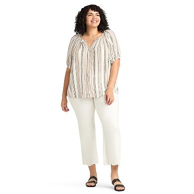 Plus Size AB Studio Button-Front Elbow Sleeve Top
